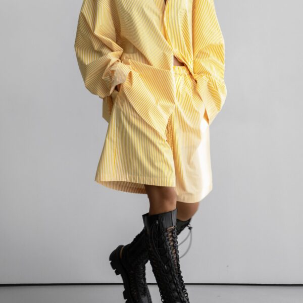The Frankie Shop Rimini Oversized Poplin Shirt - Yellow/White Stripe - Oversized Minimalist Tops in Multicolour - Shop at Coveti