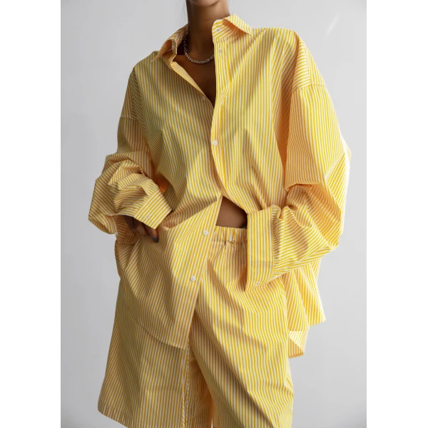 The Frankie Shop Rimini Oversized Poplin Shirt – Yellow/White Stripe, view 6