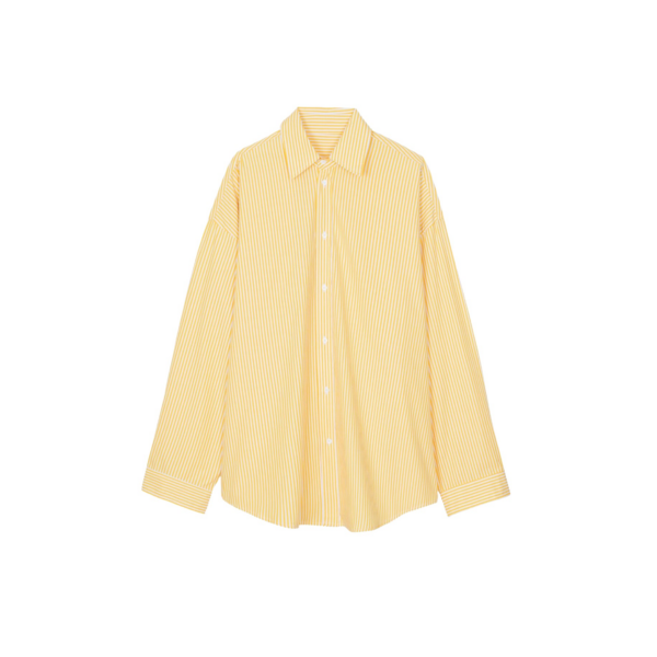 The Frankie Shop Rimini Oversized Poplin Shirt - Yellow/White Stripe - Oversized Minimalist Tops in Multicolour - Shop at Coveti