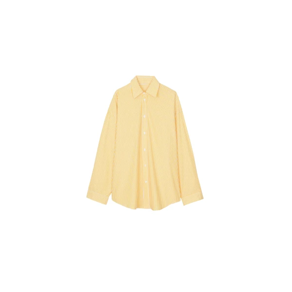 The Frankie Shop Rimini Oversized Poplin Shirt - Yellow/White Stripe - Oversized Minimalist Tops in Multicolour - Shop at Coveti