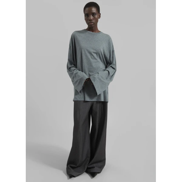 The Frankie Shop Rio Oversized Sleeve Tee – Dark Grey Melange Top, view 2