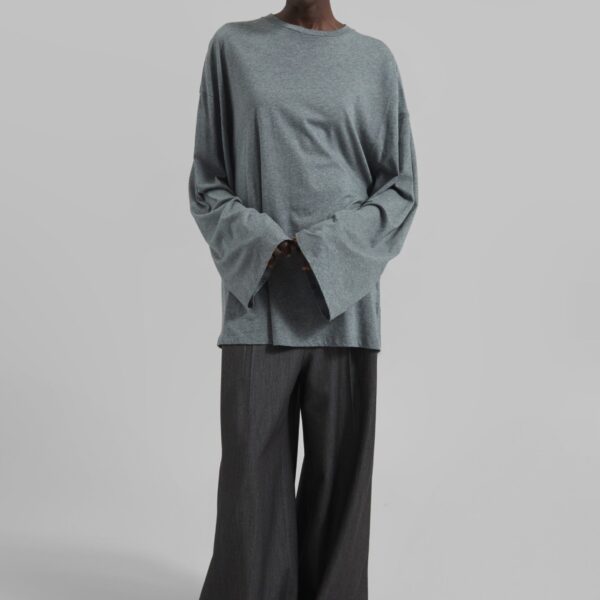 The Frankie Shop Rio Oversized Sleeve Tee - Dark Grey Melange - Oversized Minimalist Tops in Grey - Shop at Coveti