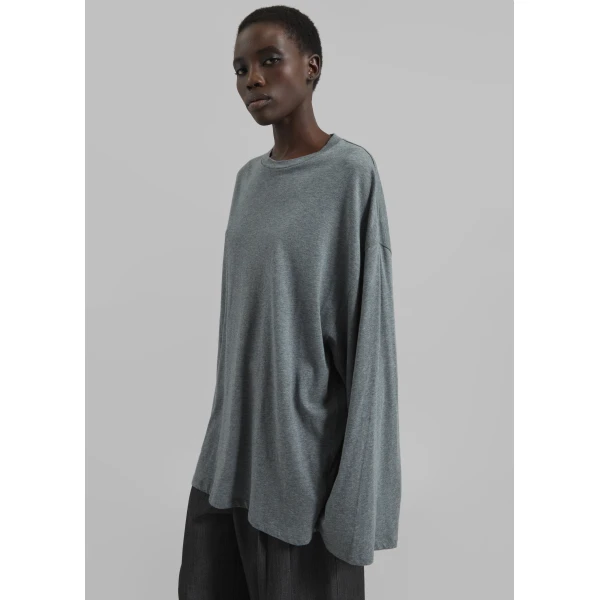 The Frankie Shop Rio Oversized Sleeve Tee – Dark Grey Melange Top, view 3