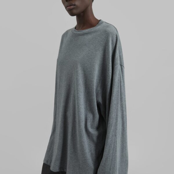 The Frankie Shop Rio Oversized Sleeve Tee - Dark Grey Melange - Oversized Minimalist Tops in Grey - Shop at Coveti