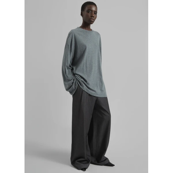 The Frankie Shop Rio Oversized Sleeve Tee – Dark Grey Melange Top, view 4