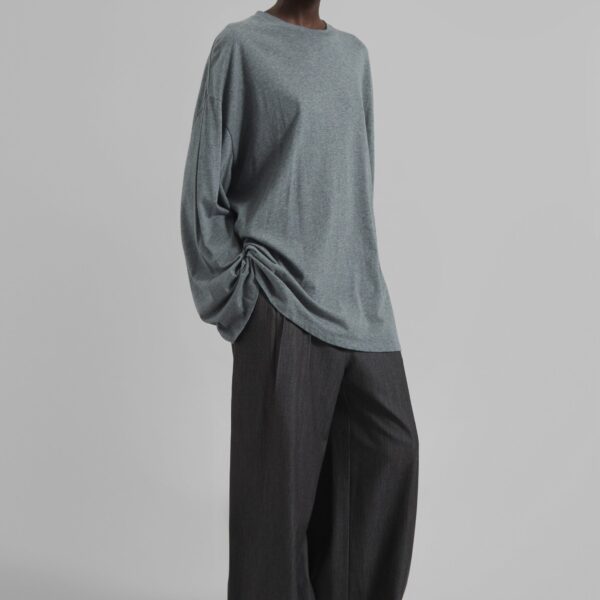 The Frankie Shop Rio Oversized Sleeve Tee - Dark Grey Melange - Oversized Minimalist Tops in Grey - Shop at Coveti