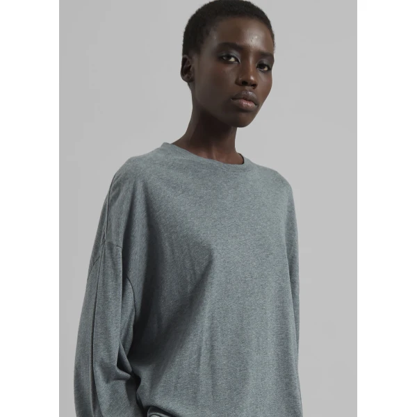 The Frankie Shop Rio Oversized Sleeve Tee – Dark Grey Melange Top, view 5