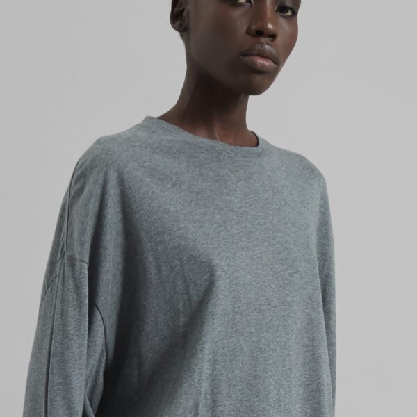 The Frankie Shop Rio Oversized Sleeve Tee - Dark Grey Melange - Oversized Minimalist Tops in Grey - Shop at Coveti