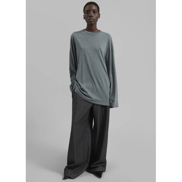 The Frankie Shop Rio Oversized Sleeve Tee – Dark Grey Melange Top, view 6
