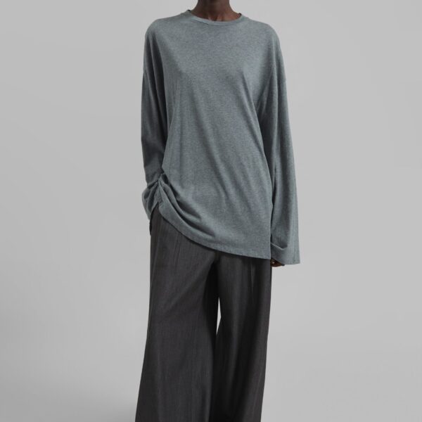 The Frankie Shop Rio Oversized Sleeve Tee - Dark Grey Melange - Oversized Minimalist Tops in Grey - Shop at Coveti