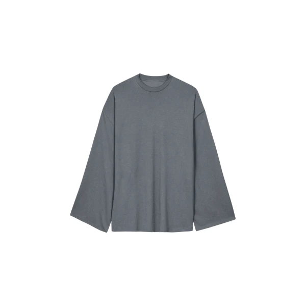 The Frankie Shop Rio Oversized Sleeve Tee - Dark Grey Melange - Oversized Minimalist Tops in Grey - Shop at Coveti