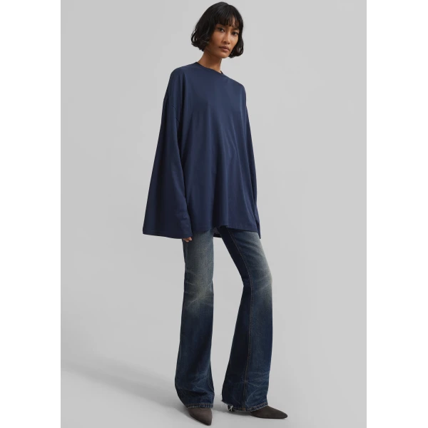 The Frankie Shop Rio Oversized Sleeve Tee – Dark Navy Top, view 2
