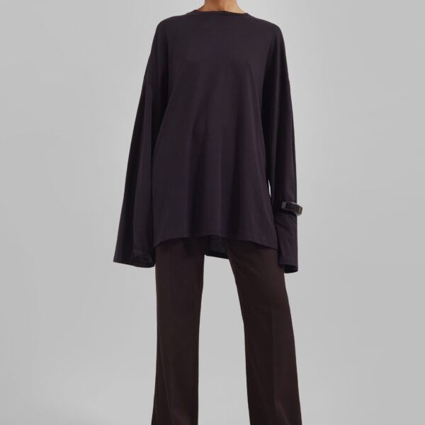 The Frankie Shop Rio Oversized Sleeve Tee - Dark Plum - Oversized Minimalist Tops in Purple - Shop at Coveti