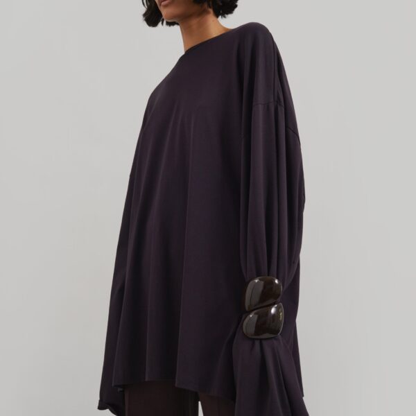 The Frankie Shop Rio Oversized Sleeve Tee - Dark Plum - Oversized Minimalist Tops in Purple - Shop at Coveti
