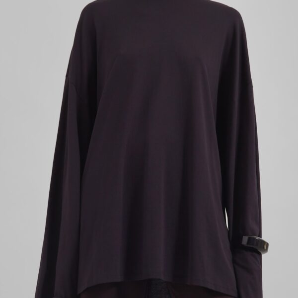 The Frankie Shop Rio Oversized Sleeve Tee - Dark Plum - Oversized Minimalist Tops in Purple - Shop at Coveti