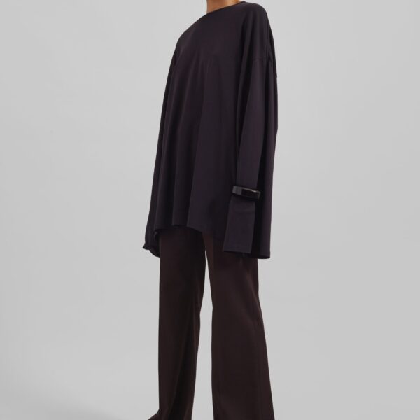 The Frankie Shop Rio Oversized Sleeve Tee - Dark Plum - Oversized Minimalist Tops in Purple - Shop at Coveti