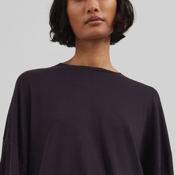 The Frankie Shop Rio Oversized Sleeve Tee - Dark Plum - Oversized Minimalist Tops in Purple - Shop at Coveti