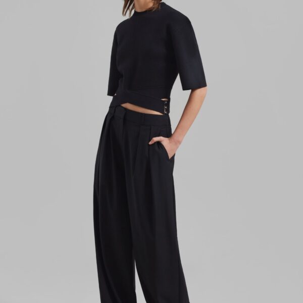 The Frankie Shop Ripley Pleated Trousers - Black - Oversized Minimalist Pants in Black - Shop at Coveti