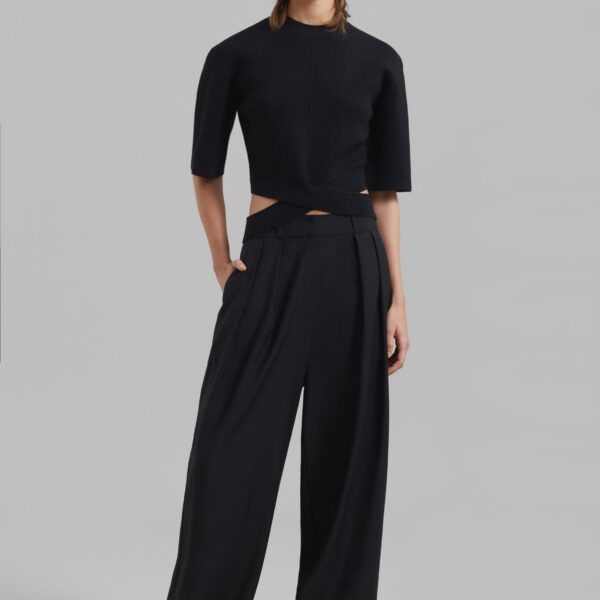 The Frankie Shop Ripley Pleated Trousers - Black - Oversized Minimalist Pants in Black - Shop at Coveti