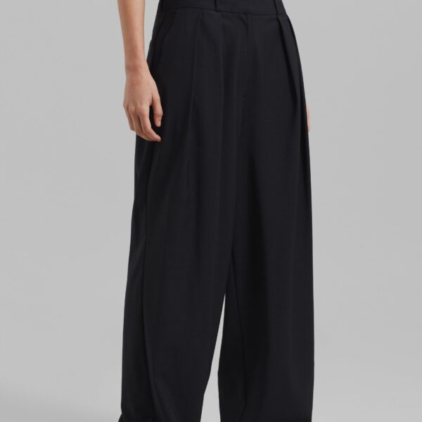 The Frankie Shop Ripley Pleated Trousers - Black - Oversized Minimalist Pants in Black - Shop at Coveti