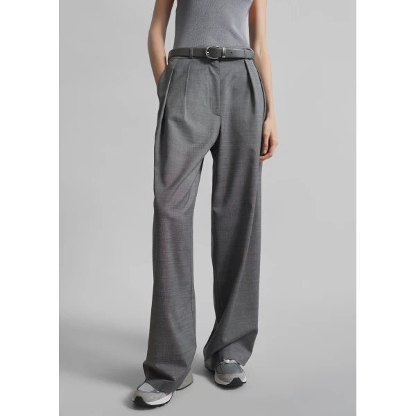 The Frankie Shop Ripley Pleated Trousers – Grey Melange, view 2