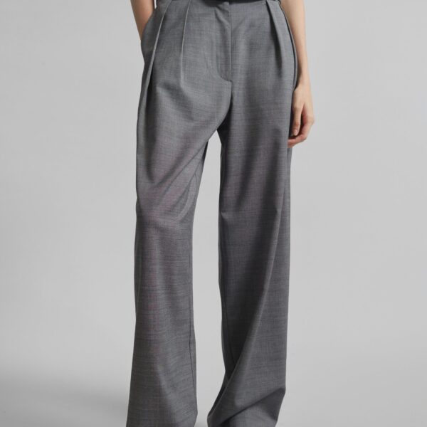 The Frankie Shop Ripley Pleated Trousers - Grey Melange - Oversized Minimalist Pants in Grey - Shop at Coveti