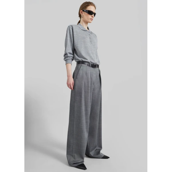 The Frankie Shop Ripley Pleated Trousers – Grey Melange, view 3