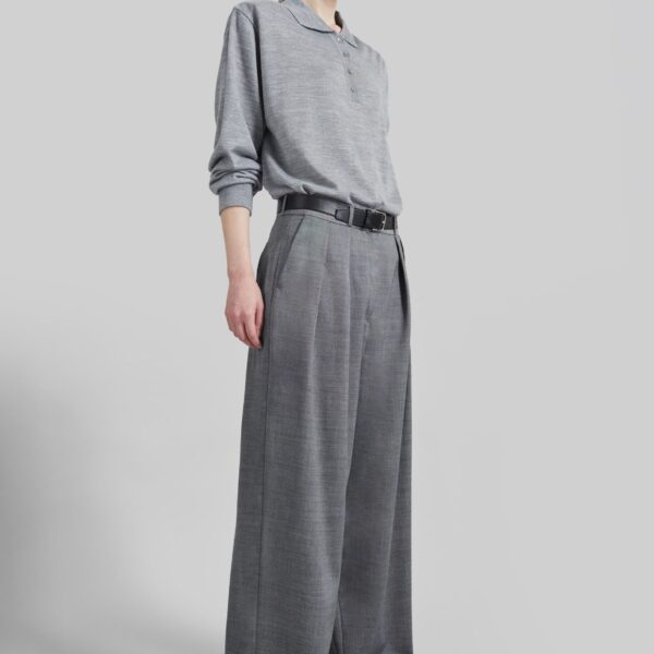 The Frankie Shop Ripley Pleated Trousers - Grey Melange - Oversized Minimalist Pants in Grey - Shop at Coveti