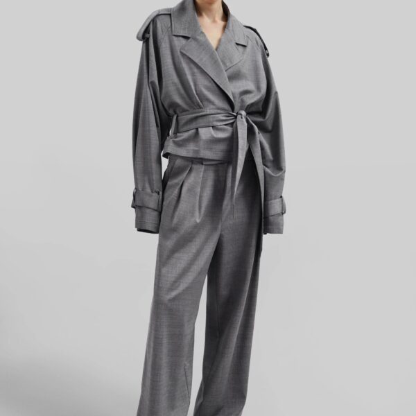 The Frankie Shop Ripley Pleated Trousers - Grey Melange - Oversized Minimalist Pants in Grey - Shop at Coveti