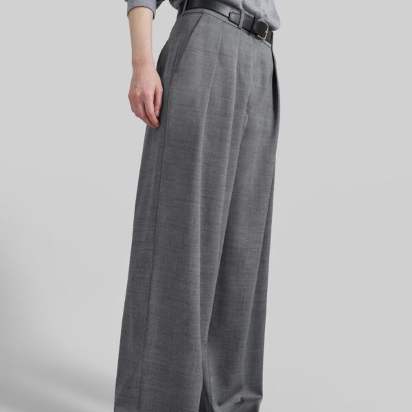 The Frankie Shop Ripley Pleated Trousers - Grey Melange - Oversized Minimalist Pants in Grey - Shop at Coveti