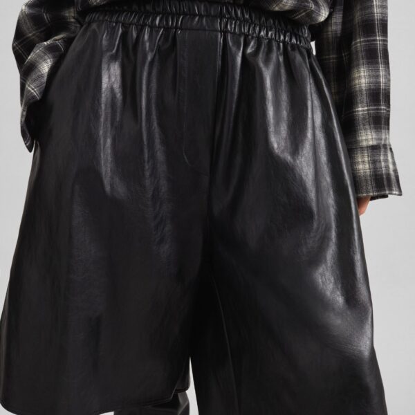 The Frankie Shop Risarven Faux Leather Bermuda Shorts - Black - Oversized Minimalist Shorts in Black - Shop at Coveti