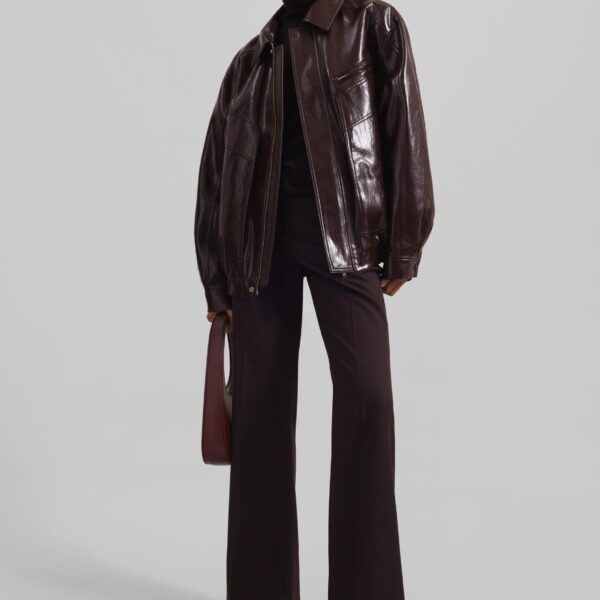 The Frankie Shop Risner Faux Leather Jacket - Burgundy - Oversized Minimalist Jackets in Red - Shop at Coveti