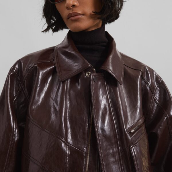The Frankie Shop Risner Faux Leather Jacket - Burgundy - Oversized Minimalist Jackets in Red - Shop at Coveti