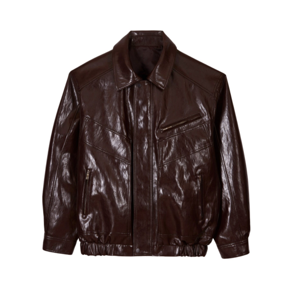 The Frankie Shop Risner Faux Leather Jacket - Burgundy - Oversized Minimalist Jackets in Red - Shop at Coveti