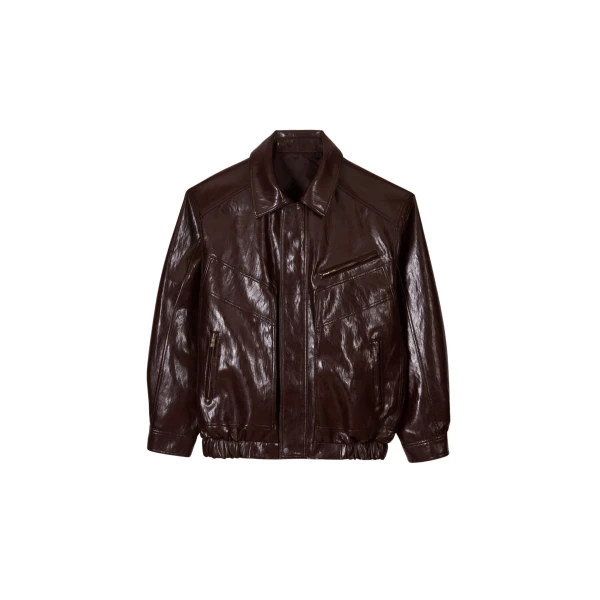 The Frankie Shop Risner Faux Leather Jacket - Burgundy - Oversized Minimalist Jackets in Red - Shop at Coveti