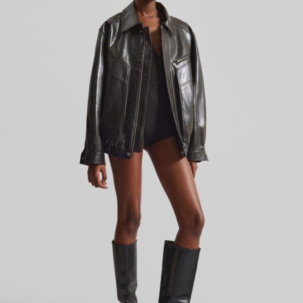 The Frankie Shop Risner Faux Leather Jacket - Dark Brown - Oversized Minimalist Jackets in Beige - Shop at Coveti