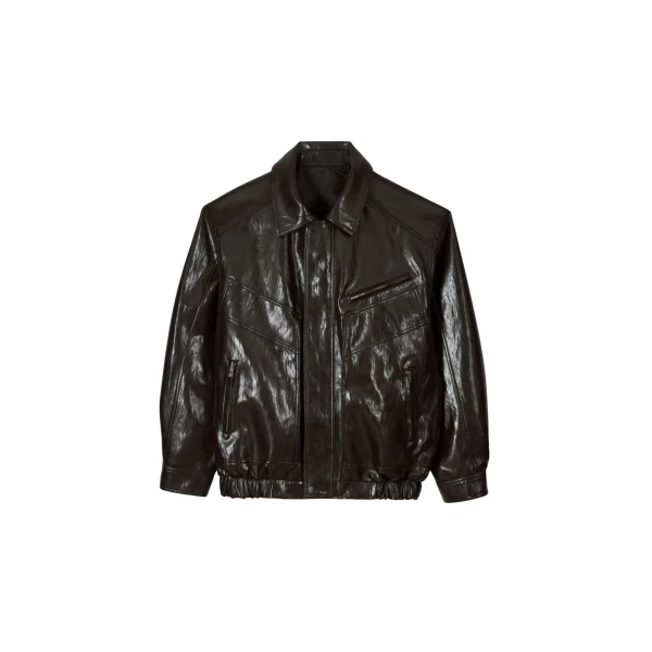 The Frankie Shop Risner Faux Leather Jacket - Dark Brown - Oversized Minimalist Jackets in Beige - Shop at Coveti