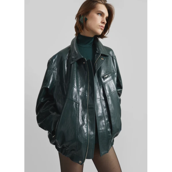 The Frankie Shop Risner Faux Leather Jacket – Deep Green, view 2