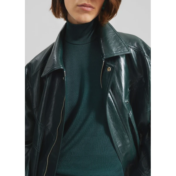 The Frankie Shop Risner Faux Leather Jacket – Deep Green, view 6