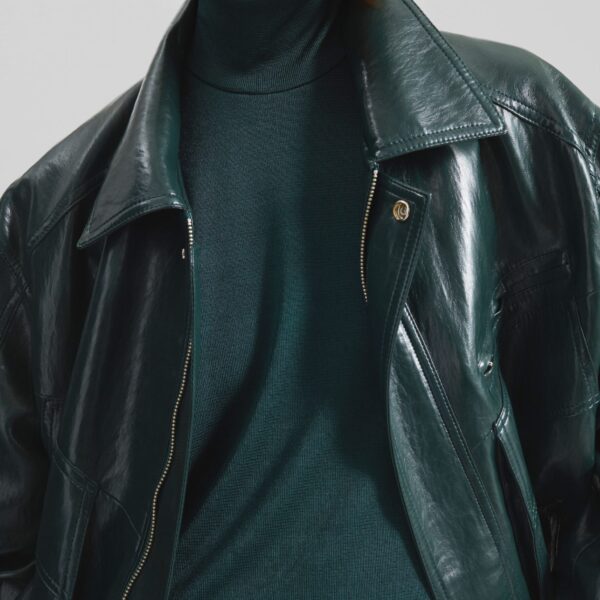 The Frankie Shop Risner Faux Leather Jacket - Deep Green - Oversized Minimalist Jackets in Green - Shop at Coveti