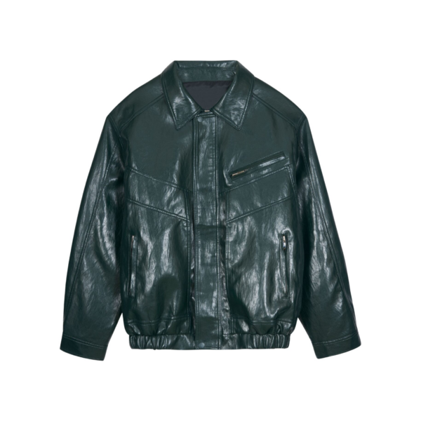 The Frankie Shop Risner Faux Leather Jacket - Deep Green - Oversized Minimalist Jackets in Green - Shop at Coveti