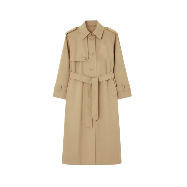The Frankie Shop Riva Cotton Trench Coat - Camel - Oversized Minimalist Coats in Beige - Shop at Coveti