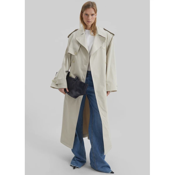 The Frankie Shop Riva Cotton Trench Coat – Light Beige, view 2