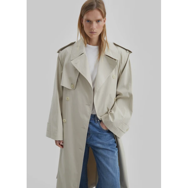 The Frankie Shop Riva Cotton Trench Coat – Light Beige, view 3
