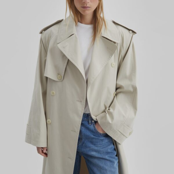 The Frankie Shop Riva Cotton Trench Coat - Light Beige - Oversized Minimalist Coats in Beige - Shop at Coveti