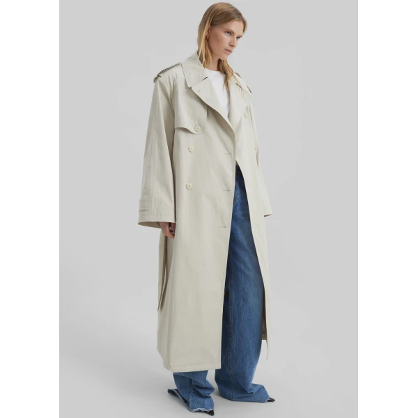 The Frankie Shop Riva Cotton Trench Coat – Light Beige, view 4