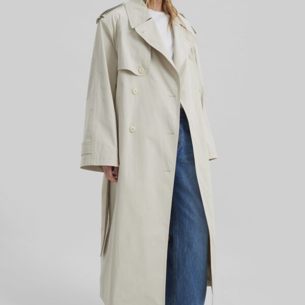 The Frankie Shop Riva Cotton Trench Coat - Light Beige - Oversized Minimalist Coats in Beige - Shop at Coveti