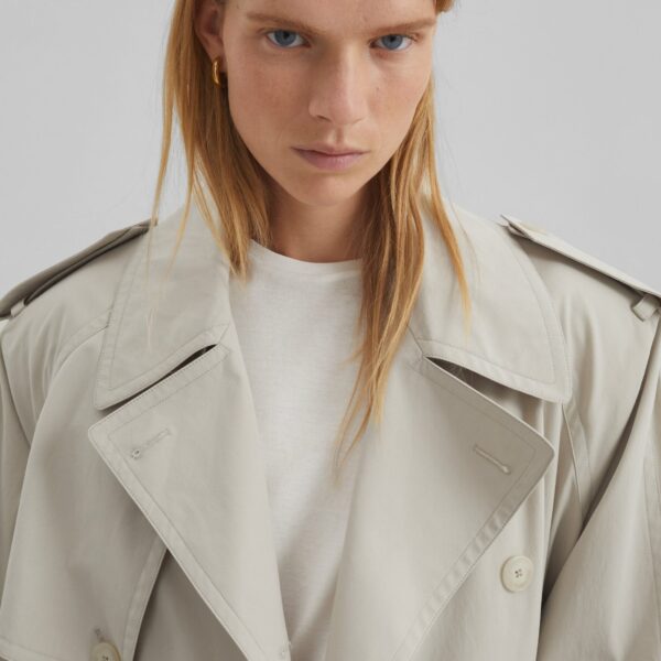 The Frankie Shop Riva Cotton Trench Coat - Light Beige - Oversized Minimalist Coats in Beige - Shop at Coveti