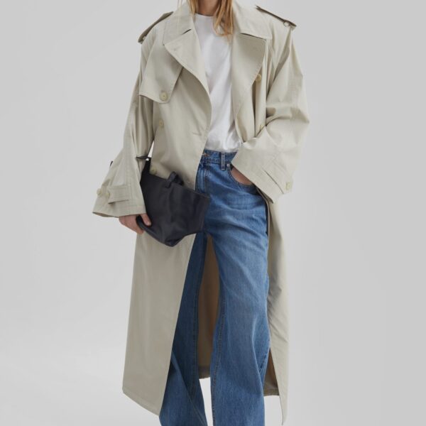 The Frankie Shop Riva Cotton Trench Coat - Light Beige - Oversized Minimalist Coats in Beige - Shop at Coveti