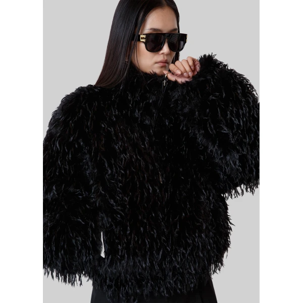 The Frankie Shop Rivee Faux Fur Pullover – Black Top, view 2